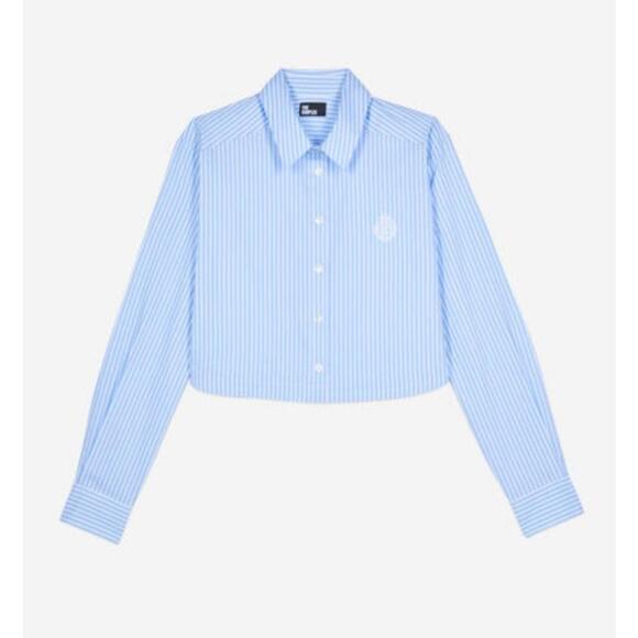 The Kooples Cotton Striped Cropped Button Down Shirt